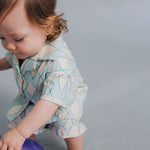 Foal Pelerinage collection harlequin print linen shirt and shorts